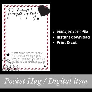 Printable Pocket Hug card Backing Instant download PNG JPG PDF file Worry Stone Miss You gift Present cardstock handmade Resin Art White