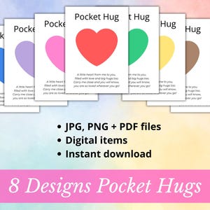 8x Printable Pocket Hug Backing Cards Instant download PNG JPG PDF files 8 different designs Worry Stone Miss You gift Resin Art Epoxy