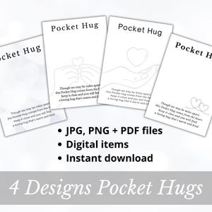 4x Printable Pocket Hug Backing Cards | Instant Download | PNG JPG PDF files | 4 different designs | Worry Stone Miss You gift | Resin Art