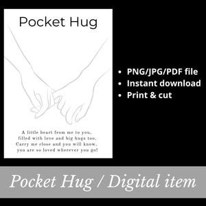 Printable Pocket Hug card Backing Instant download PNG JPG PDF file Worry Stone Miss You gift cardstock handmade Resin Art Hands Love