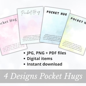 4 Designs Printable Pocket Hug Backing Cards | Instant Download | PNG JPG PDF files | Worry Stone Miss You gift | Resin Art Epoxy | Heart