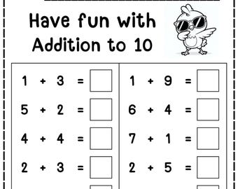 20 Printable Addition to 10 Fill in the Blanks Worksheets (Numbers 1-10) for Kindergarten-1st Grade Math. Addition Worksheets