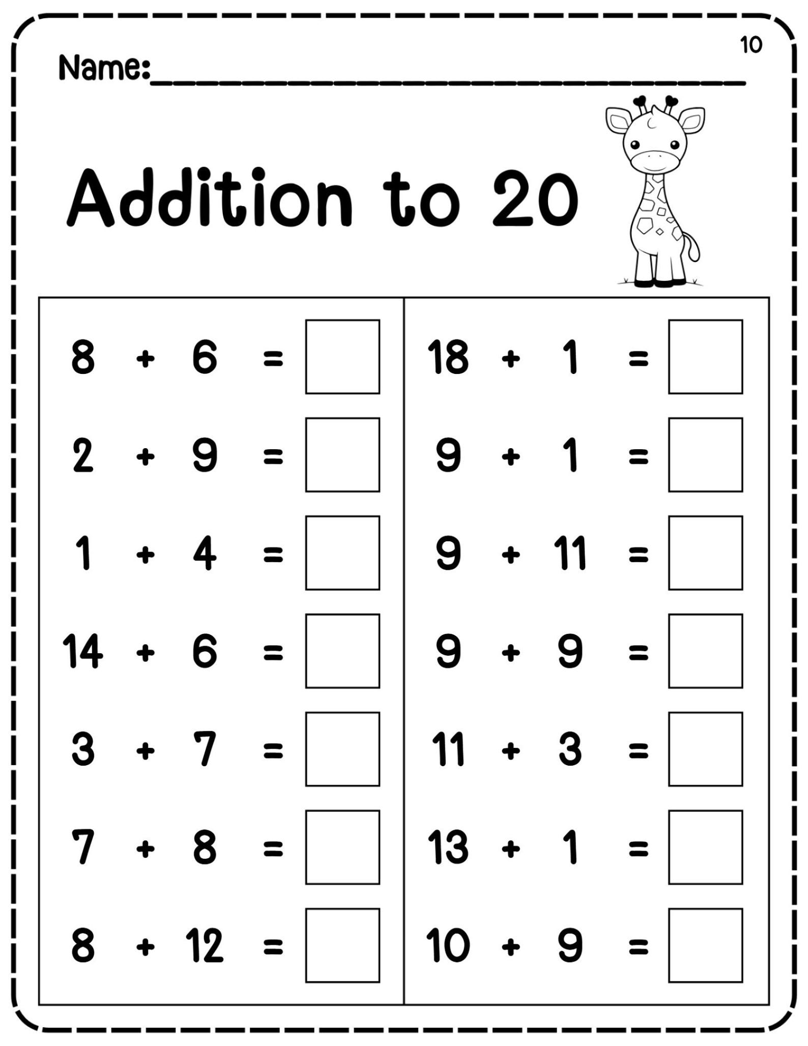 20 Printable Addition to 20 Fill in the Blanks Worksheets (numbers 1–20 ...