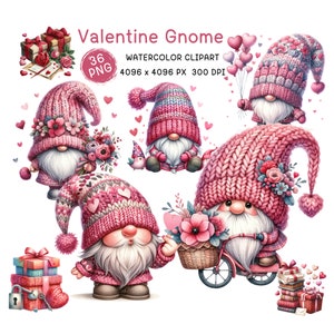 Watercolor Valentines Gnomes Clipart, Festive Gnomes Clipart, Valentines Day, Gnomes PNG, Fantasy Clipart, Sublimation Png, Commercial Use