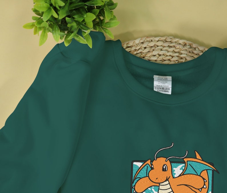 Dragonite Embroidered Sweatshirt Dragonite Sweater Embroidery Gifts for