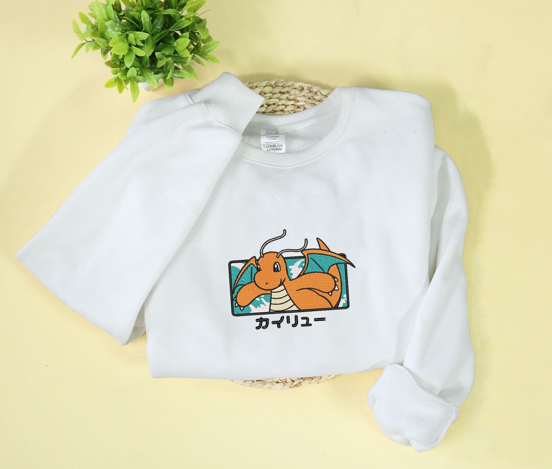 Dragonite Embroidered Sweatshirt Dragonite Sweater Embroidery Gifts for