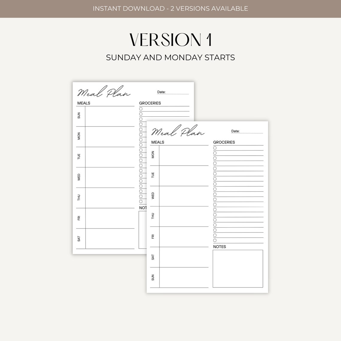 Printable Weekly Meal Plan Grocery List - Etsy