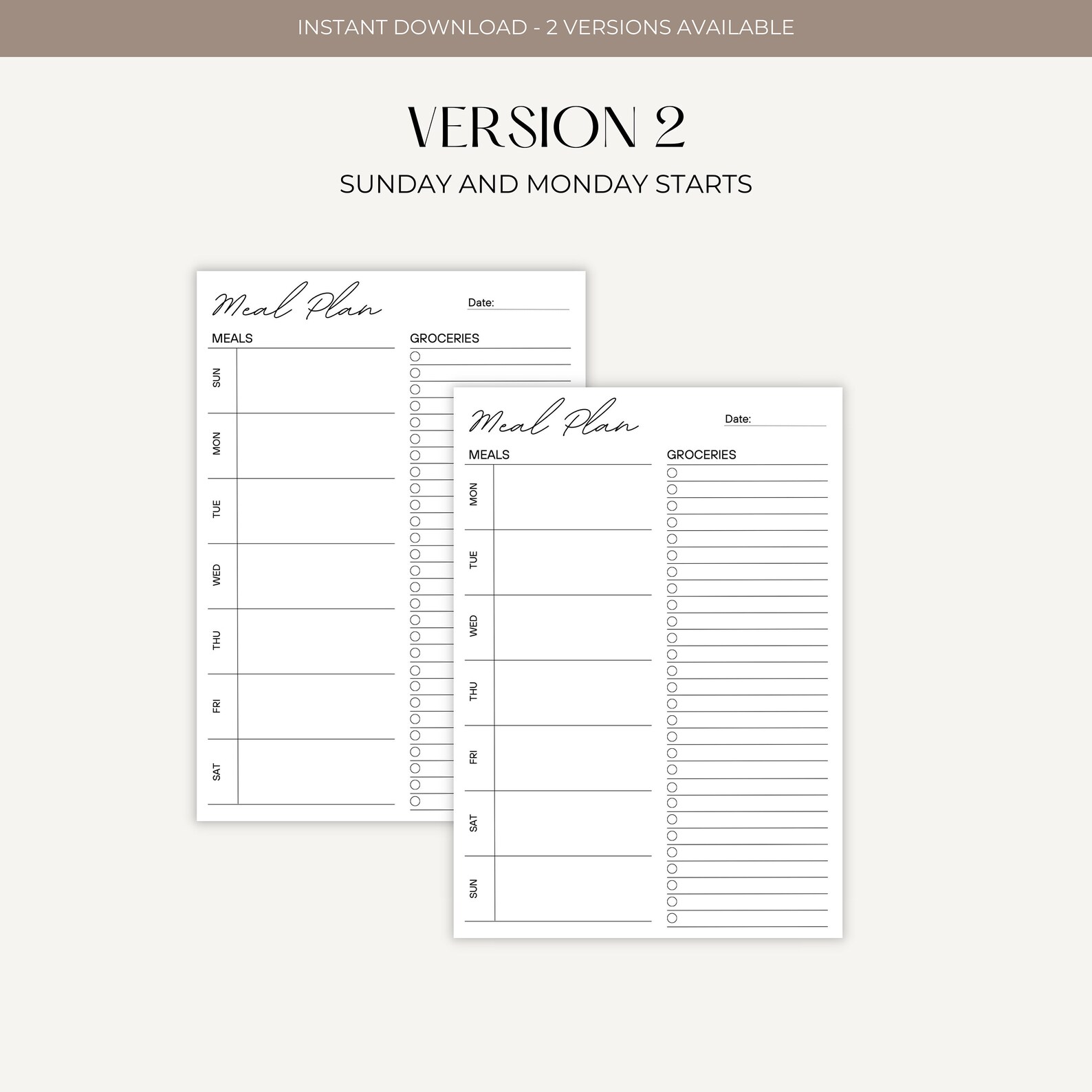 Printable Weekly Meal Plan Grocery List - Etsy