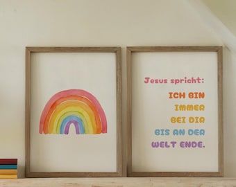 Christian children's poster rainbow decoration children's room Bible verse poster colorful Christian affirmation birth gift baby shower faith