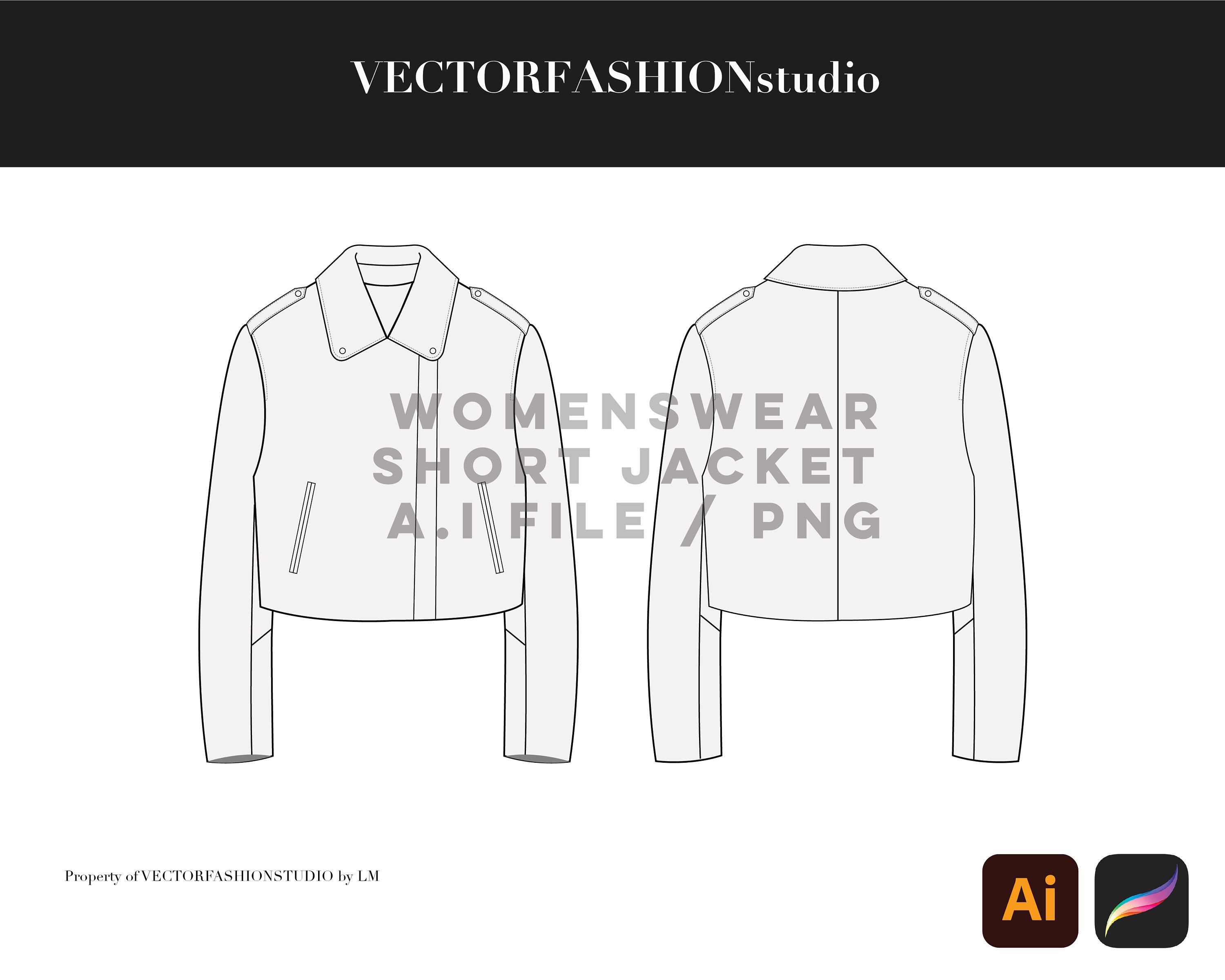 Womenswear Short Jacket Tech Pack Vector Template Illustrator Mock up ...
