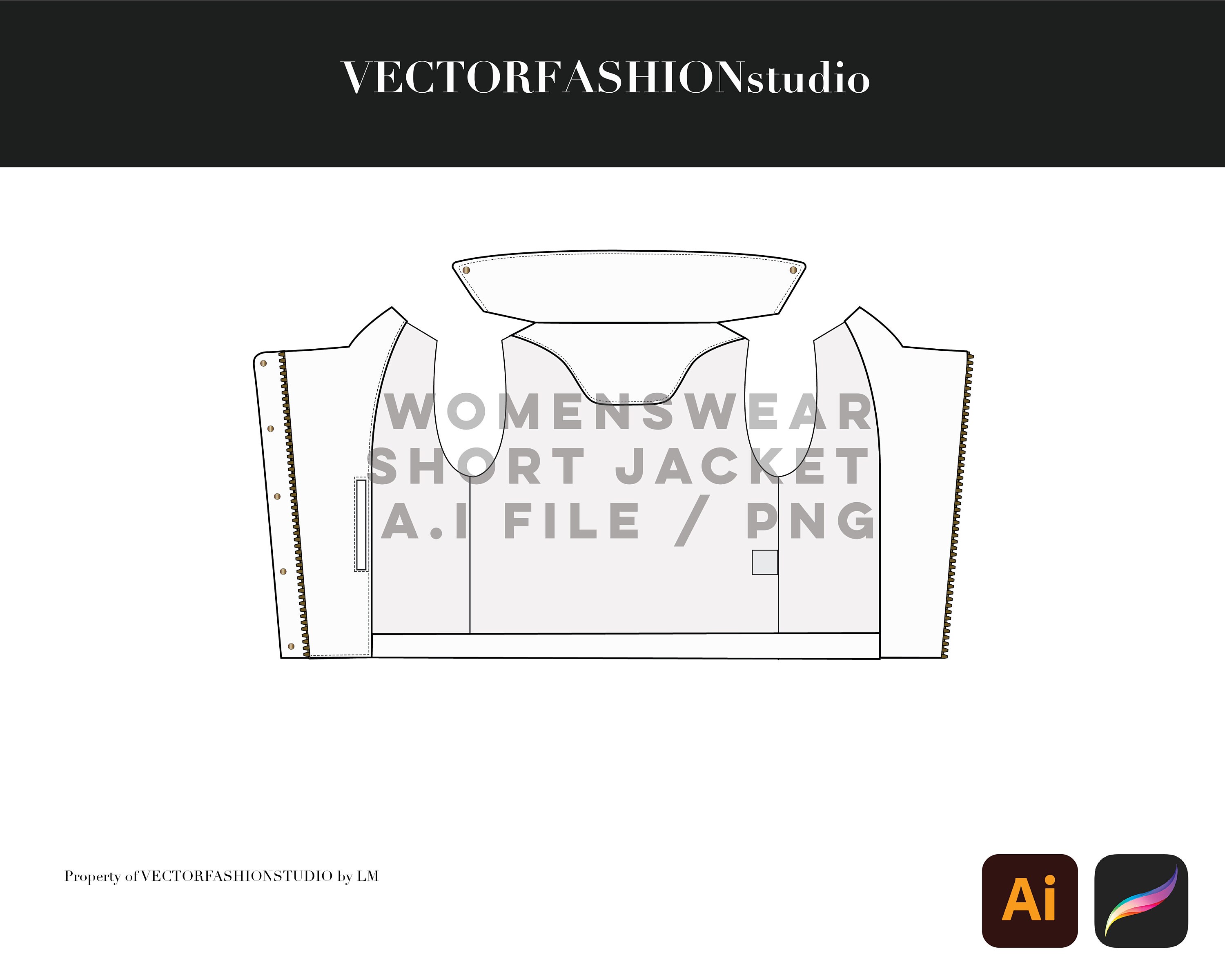 Womenswear Short Jacket Tech Pack Vector Template Illustrator Mock up ...