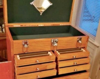 8 Drawer Vintage Style Collectors Trunk Tool Chest Cabinet Storage Display Case with Mirror Felt Hardwood Box Frame Display Cabinet Watches