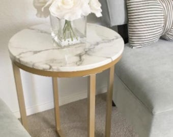 Gold Marble Coffee Side Table For Living Room Home Furniture End Table