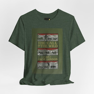T-shirt met de boekomslag van 'The Call of the Wild', een T-shirt met de literaire afbeelding van Jack London, een klassiek cadeau geïnspireerd op deze roman. afbeelding 1
