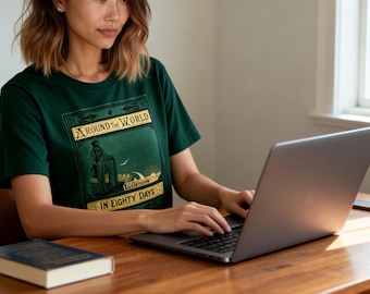 Camiseta "La vuelta al mundo en 80 días" – Camiseta literaria con diseño de portada de libro vintage