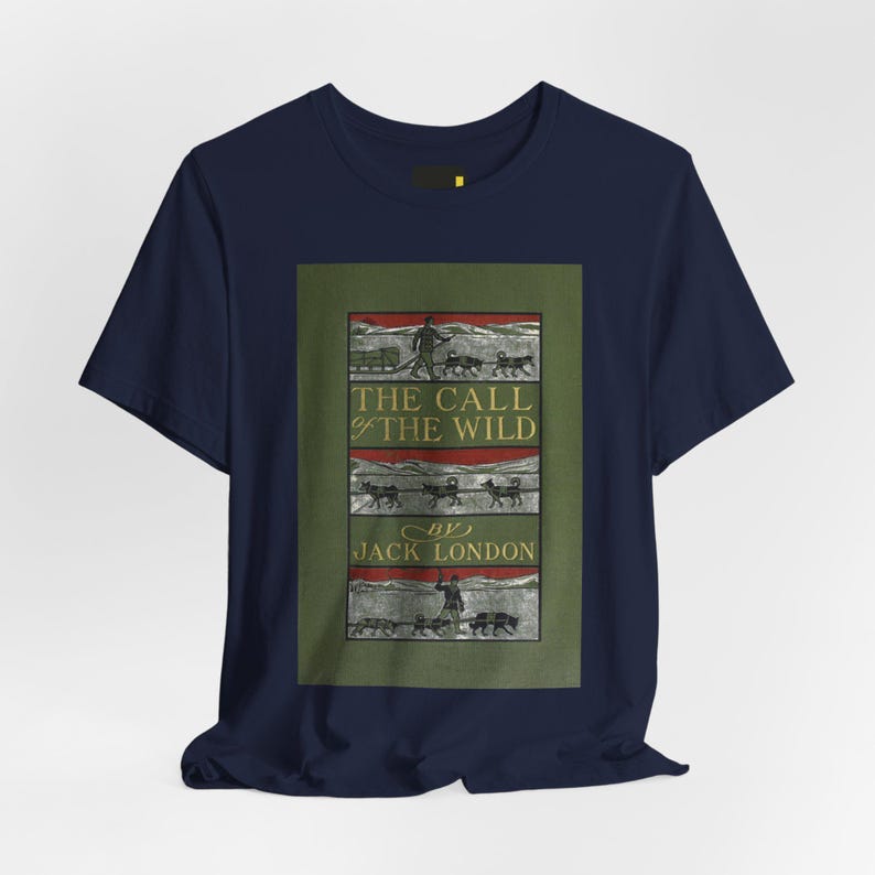 T-shirt met de boekomslag van 'The Call of the Wild', een T-shirt met de literaire afbeelding van Jack London, een klassiek cadeau geïnspireerd op deze roman. afbeelding 3