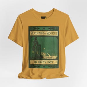 Around the World in Eighty Days Book Cover T-Shirt, Jules Verne Literature Shirt, Classic Reader Gift image 2