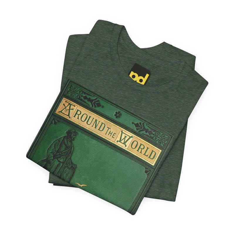 Around the World in Eighty Days Book Cover T-Shirt, Jules Verne Literature Shirt, Classic Reader Gift image 4