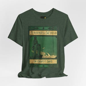 Around the World in Eighty Days Book Cover T-Shirt, Jules Verne Literature Shirt, Classic Reader Gift image 1
