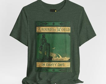 Around the World in Eighty Days Book Cover T-Shirt, Jules Verne Literature Shirt, Classic Reader Gift