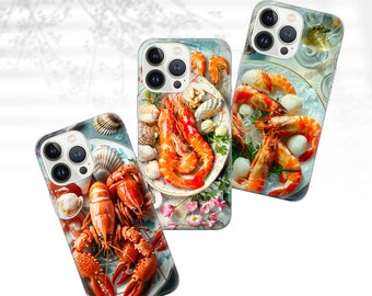 Seafood Phone Case Prawns Cover for iPhone 15Pro, 14, 13, 12, 11, Google Pixel 8, 7A, 6A, Samsung Galaxy S24Ultra, S23fe, S22, A54, dainty