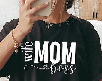 Koszulka "Żona, mama, szef", zabawna koszulka dla mamy, sarkastyczna koszulka dla mamy, prezent dla żony od męża, zabawna koszulka dla mamy, koszulka na dzień matki, prezent dla mamy