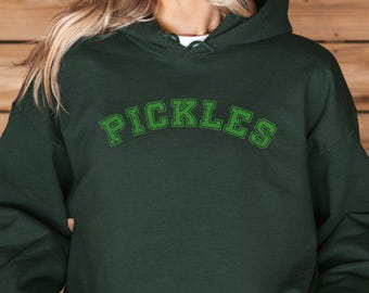 Collegiate Vintage Pickle Hoodie, Womens Canning Season Pickle Shirt, Pickle Lover Sweater, Fun Pickle Crewneck, Pickling Season Gift