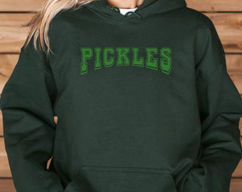 Collegiate Vintage Pickle Hoodie, Womens Canning Season Pickle Shirt, Pickle Lover Sweater, Fun Pickle Crewneck, Pickling Season Gift