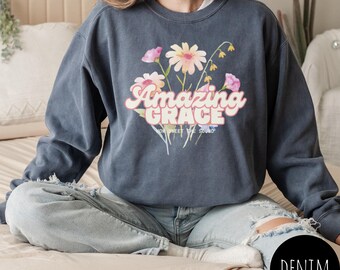 Amazing Grace christelijk sweatshirt, op geloof gebaseerd religieus sweatshirt, Faith Cross-sweater, dankbaar sweatshirt, sweater Jezus Christus