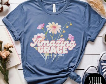 Erstaunliche Anmut christliches T-Shirt, auf Glauben basierendes religiöses T-Shirt, Glaubens-Shirt, dankbares Sweatshirt, Frauenblumen-Shirt, inspirierendes Glaubens-Design