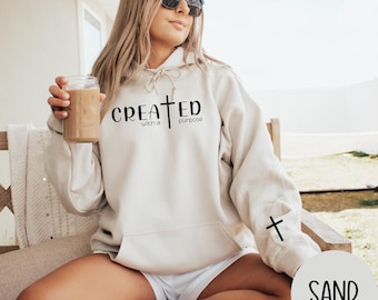 Created With A Purpose Hoodie, Faith Hoodie, Bible Saying Hoodie, Bible Quotes Hoodie, Cross Pullover, Trendy Christian Sweatshirt, Gift