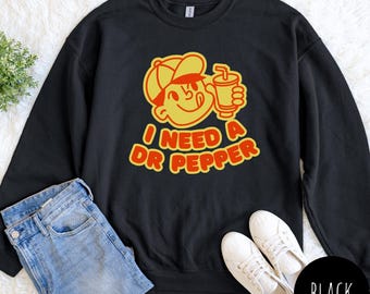 Bluza "Potrzebuję Dr Peppera", Dr Pepper Varsity, Prezent dla miłośnika napojów gazowanych, Retro Soda Gift Crew, Zabawna bluza z prezentem dla miłośnika napojów gazowanych, Zabawna Coca-Cola