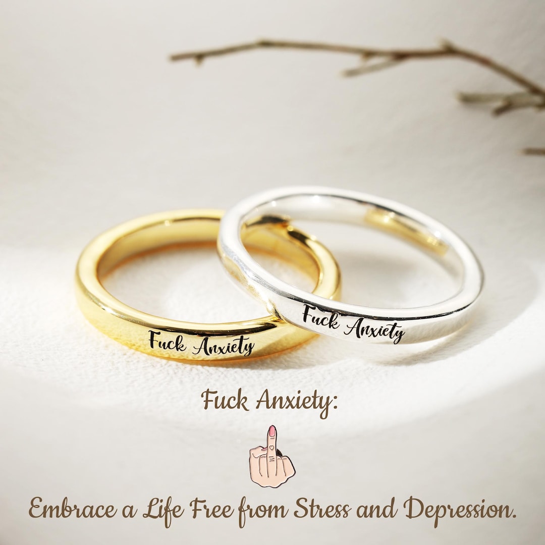 Ring Motivation Fuck Anxiety Circle Ring, Engraved Words Ring, Self-reminder Ring ...
