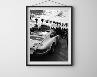Print Porsche 911 rally vintage, zwart-wit print instant download, auto's print vintage, jaren 90, sfeer, kunst, fotografie