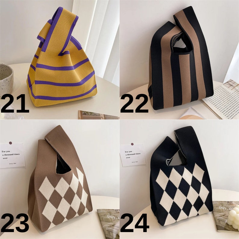 Mini sac à bandoulière noué pour femme, Sac à main à larges rayures, Sac en tricot à rayures, Sac à main en tricot élégant, Sac à main fabriqué à la main, Sac en tricot de tous les jours image 8