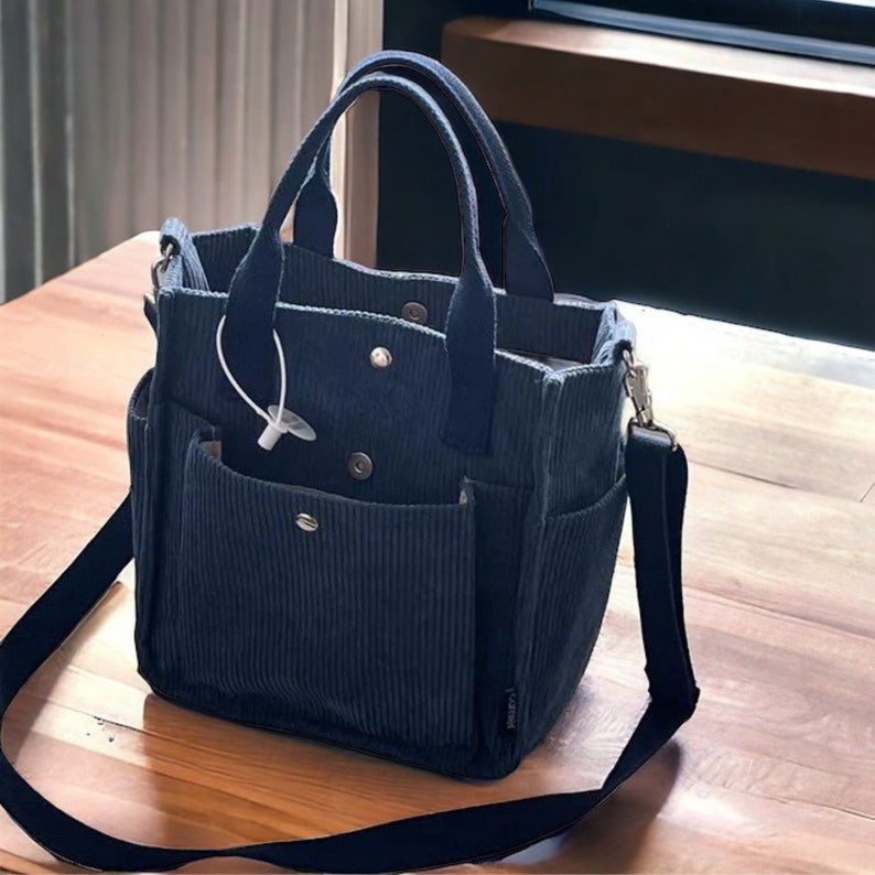 Sac fourre-tout en velours côtelé, sac à bandoulière pour femme, sac à main pour femme, sac messager femme, sac bandoulière femme, sac cabas, sac messager en toile Blue