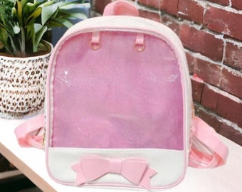 Adorables sacs à dos avec noeuds de l'an 2000 pour étudiants, sacs ita preppy transparents, cartables kawaii avec patchwork contrastant, jolis sacs à dos de style an 2000