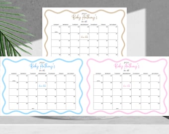 Guess The Baby's Due Date | Wavy Border Baby Shower | Gender Neutral | Pink and Blue Baby Shower | Canva Digital Download Printable