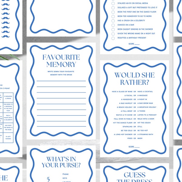 Ultimate Bridal Shower Game Pack | Something Blue | Hens Party Games | Canva Digital Download Printable