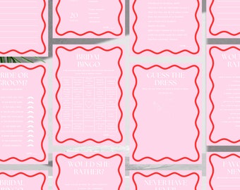 Ultimate Bridal Shower Game Pack | Red & Pink Wavy Border | Hens Party Games | Canva Digital Download Printable