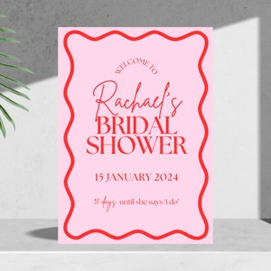 Printable Bridal Shower Welcome Sign | Hens Welcome Sign | Canva Digital Download | Red & Pink Wavy Border