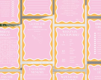 Ultimate Bridal Shower Game Pack | Orange & Pink Wavy Border | Hens Party Games | Canva Digital Download Printable