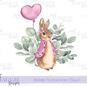 Flopsy Bunny Rabbit Design en sublimation, Peter Rabbit, ballon coeur, art numérique d'eucalyptus, PNG instantané, T-shirt, carte de Pâques PNG