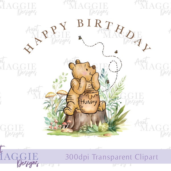 Classic Winnie The Pooh Clipart PNG Sublimation UV-DTF transparent Image Baby Party Invitation Cards Banner Bibs Vests Tshirt Design