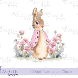 Flopsie Bunny, Peter Rabbit, Sublimationsclipart-Design, Aquarellblumen, digitale Kunst sofort PNG T-Shirt, Muttertag neue Mama-Karte PNG