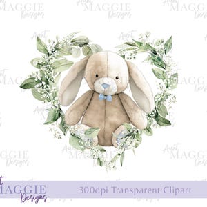 Lapin Lapin Clipart Lop Oreille Sublimation Design Aquarelle Bleu Pastel Noeud Papillon Coeur T-Shirt PNG numérique instantané Carte de Pâques Image DTF UVDTG