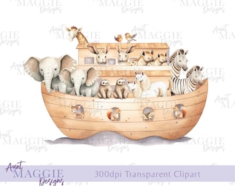 Noah's Ark Clipart, Pastel Animals, Sublimation Design (PNG)