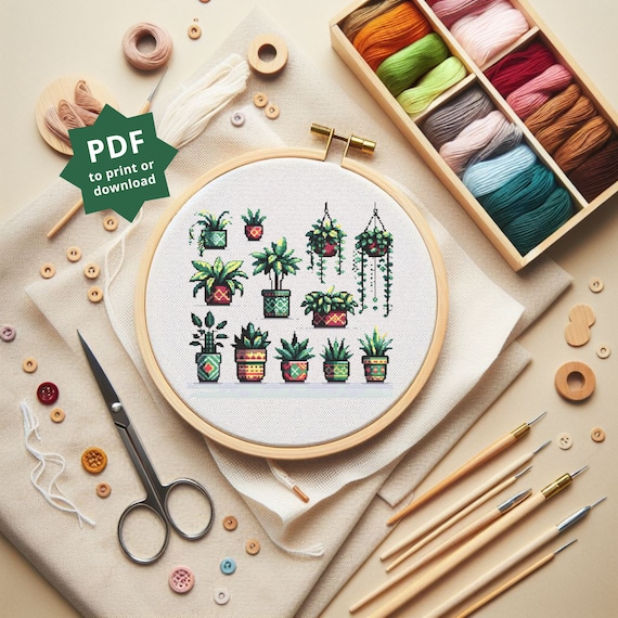 Plusieurs plantes au point de croix, motif de broderie bricolage, téléchargement immédiat au point de croix, motif point de croix