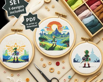 Zestaw wzorów do haftu krzyżykowego Zelda: Hyrule Adventures (do pobrania w formacie PDF)