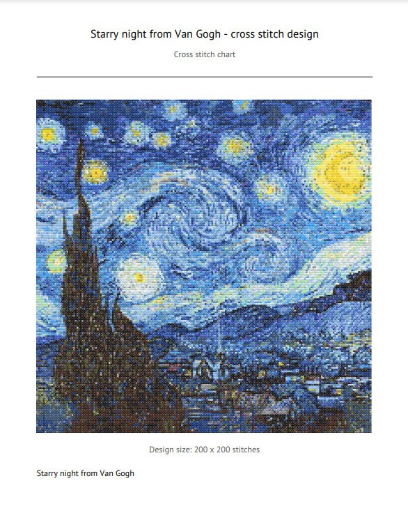 Van Gogh Starry Night Cross Stitch Pattern (PDF Pattern) - Etsy